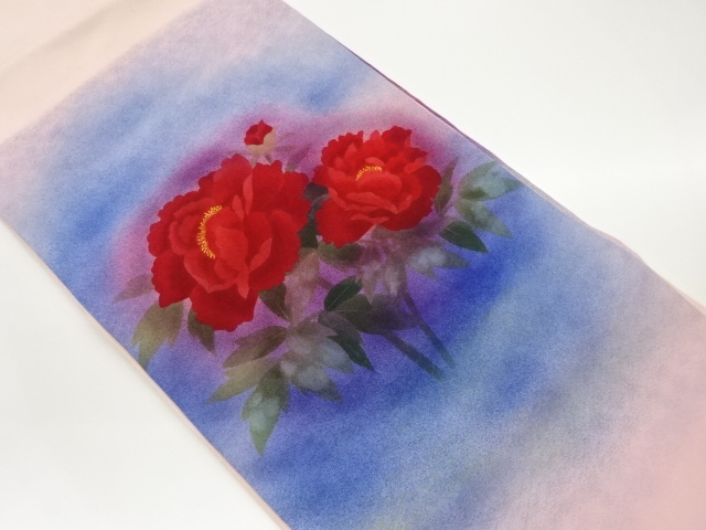 作家物　塩瀬金彩牡丹模様名古屋帯